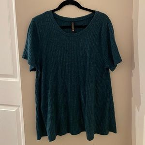 Ribbed Sweater Knit Green Short Sleeve Top